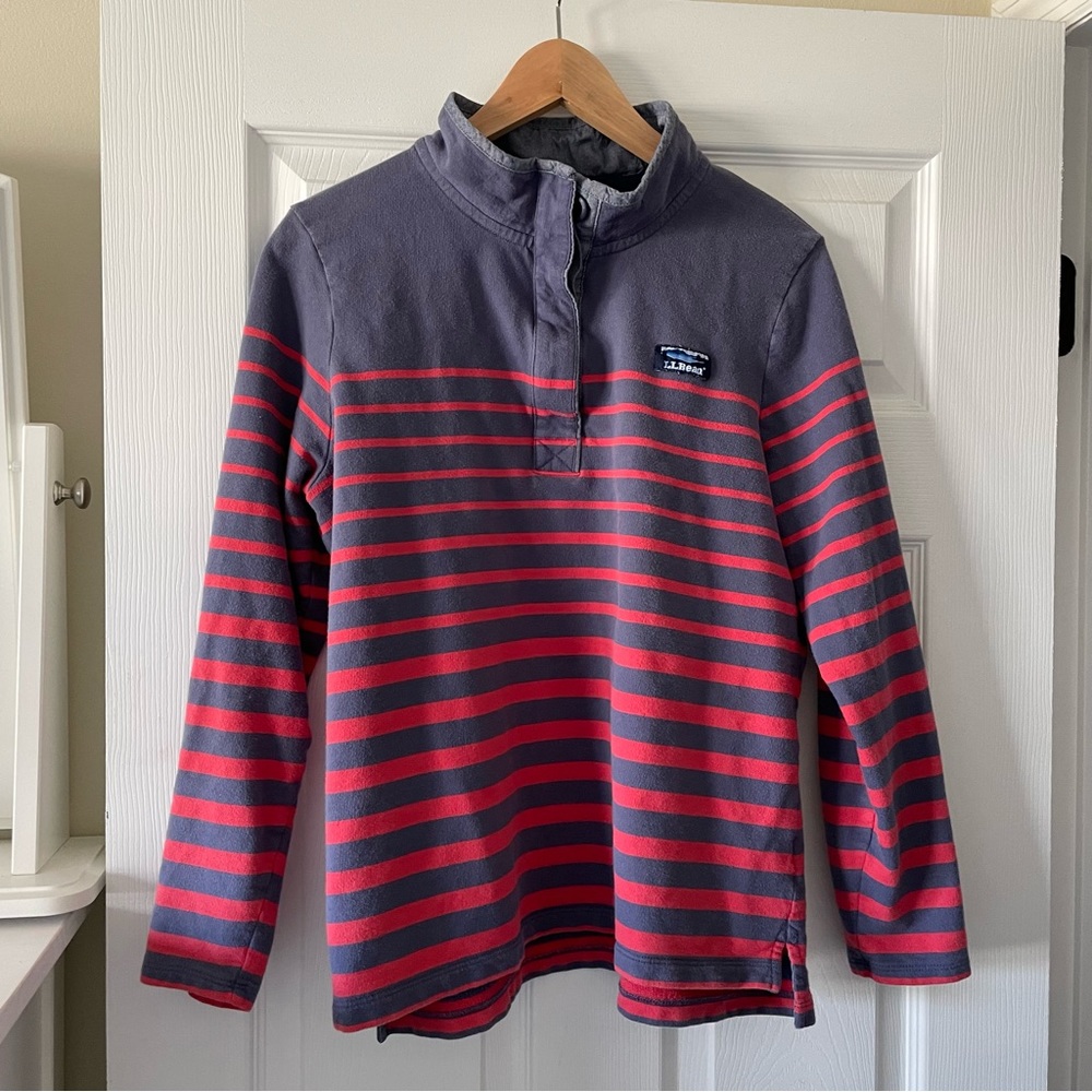 L.L. Bean Women's Soft Cotton Rugby Shirt in Blue and Red Stripes